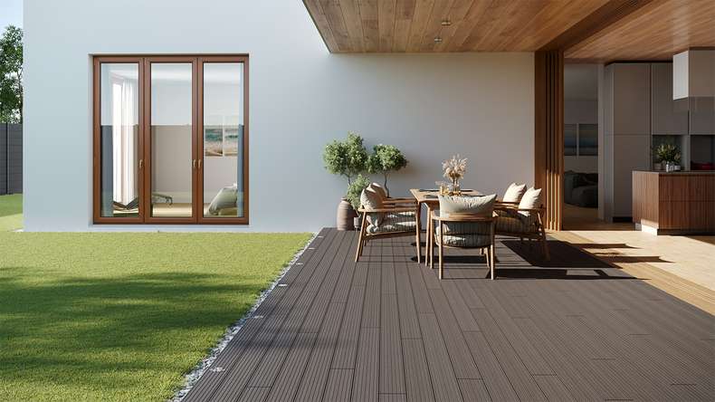 planeo LightWood WPC-Terrasse Komplett-Set Hohlkammerdiele - Hellgrau gerillt/genutet
