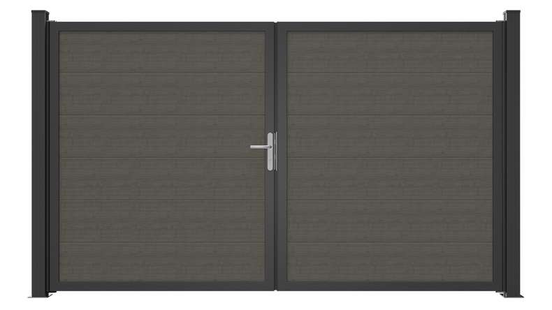 planeo Gardence Simply Guard - PVC-Tor - DIN Links 2-flügelig Grey Ash Cut mit Anthrazit-Alurahmen | DB703 300 x 180 cm