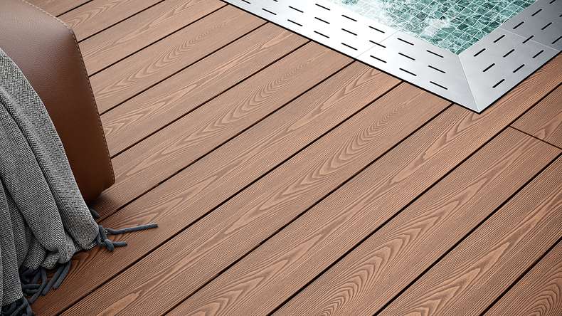 planeo SolidWood WPC-Terrasse Komplett-Set Massivdiele - Hellbraun französisch/strukturiert