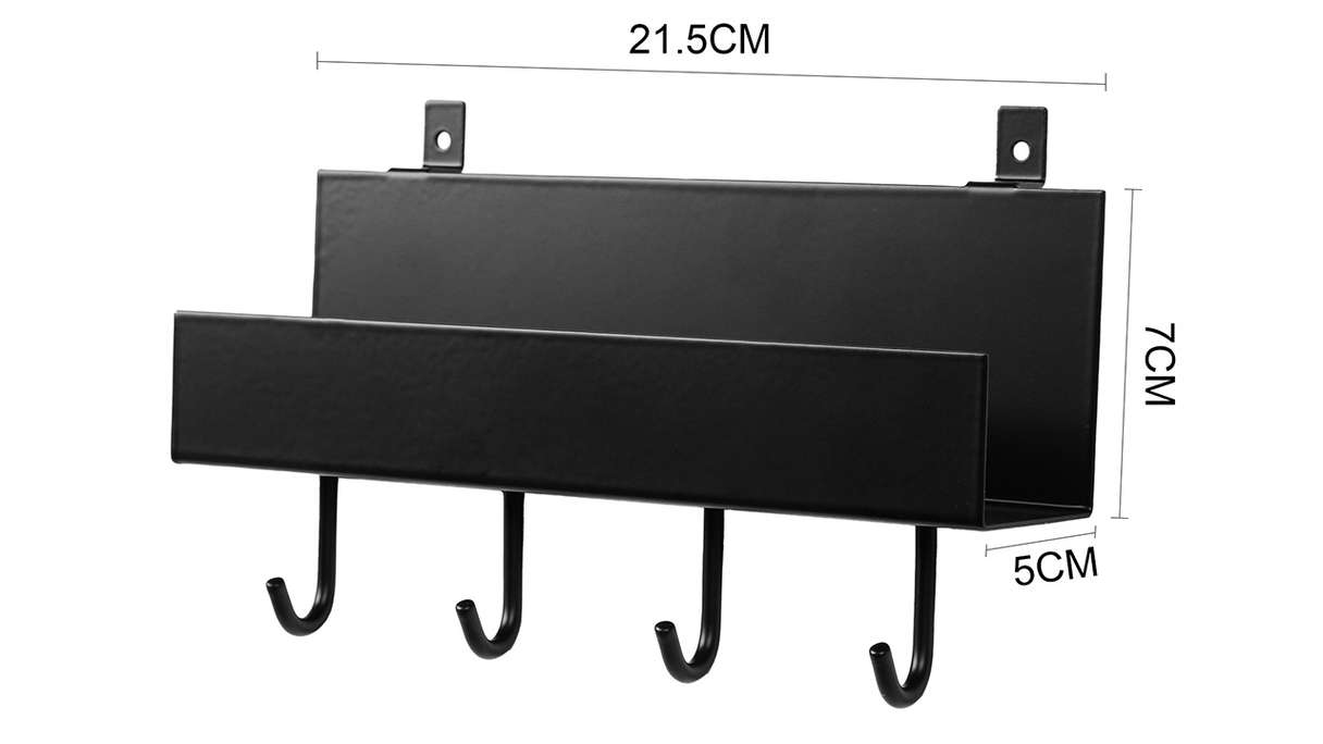 planeo Regal - Schwarz mit 4 Haken inkl. Schrauben