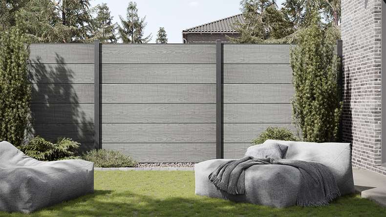 planeo Gardence Simply - PVC-Steckzaun Quadratisch Grey Ash Cut 180x180 cm