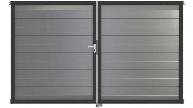 planeo Gardence Metallic - Alu-Tor DIN Links 2-flügelig Silbergrau mit Anthrazit-Alurahmen 