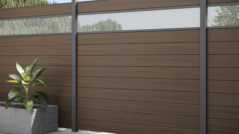planeo Gardence Strong - BPC-Gartenzaun Quadratisch Walnuss co-ex