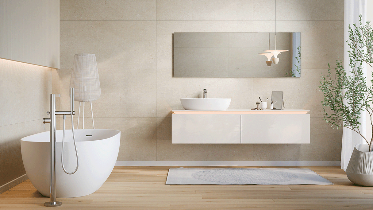 planeo Wandverkleidung SPC - CeraRock Tile Stripes Concrete Tan XL 280 x 117,5 cm