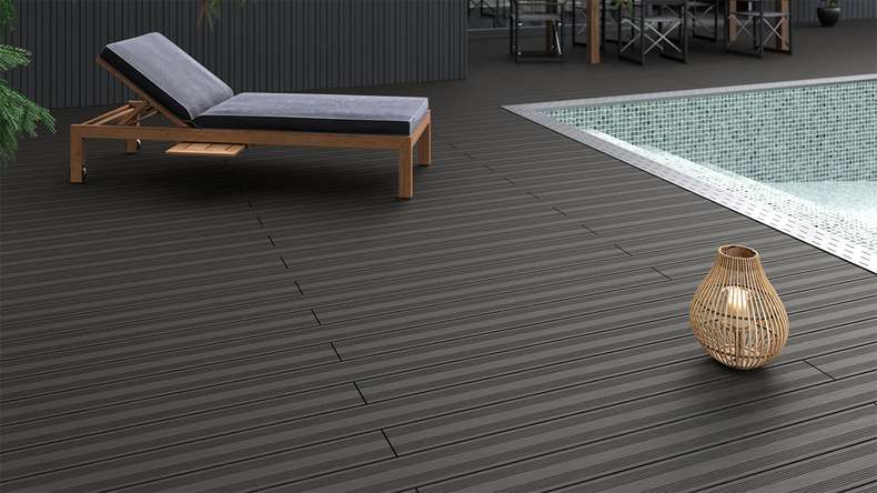planeo SolidWood WPC-Terrasse Komplett-Set Massivdiele 4.8m (14.11m²) - Dunkelgrau französisch/strukturiert