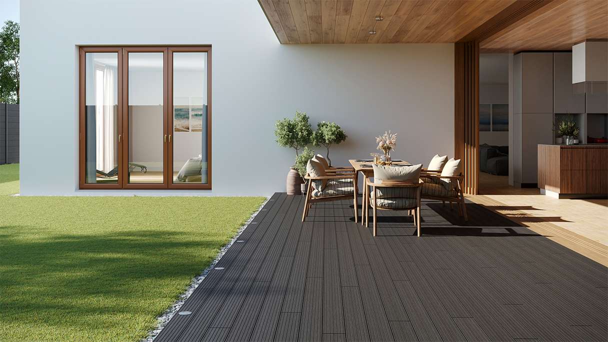 planeo LightWood WPC Terrassendiele Hohlkammer - Dunkelgrau 3.6m gerillt/genutet