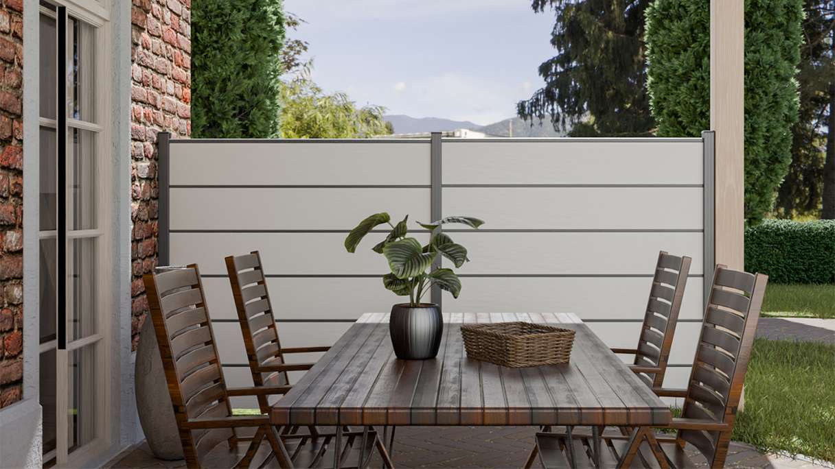 planeo Gardence Simply Premium - PVC-Steckzaun Weiss mit Lisenen in Anthrazit 180 x 180 cm