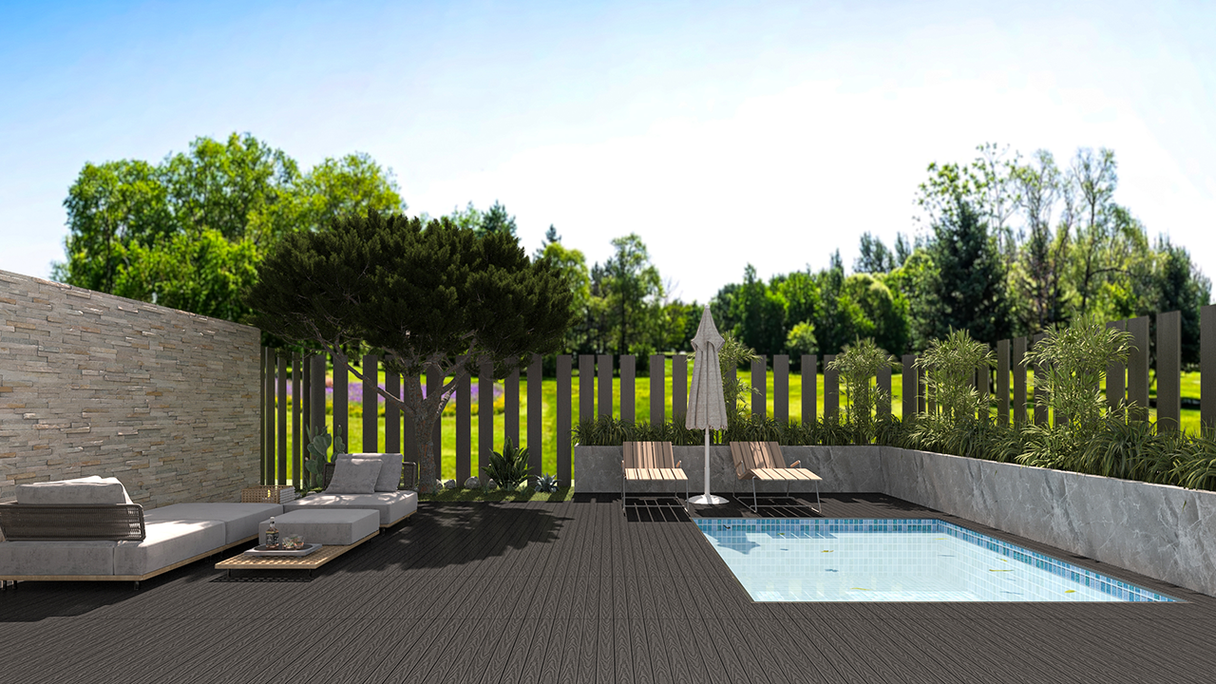 planeo WPC-CoEx-Terrassenfliese Dunkelgrau 90x30 cm