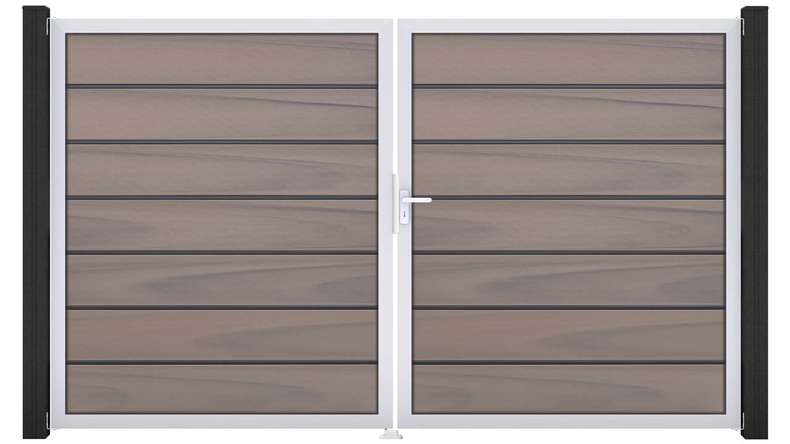planeo Gardence Deluxe - BPC-Tor - DIN Rechts 2-flügelig Bi-Color co-ex mit Silber-Alurahmen 