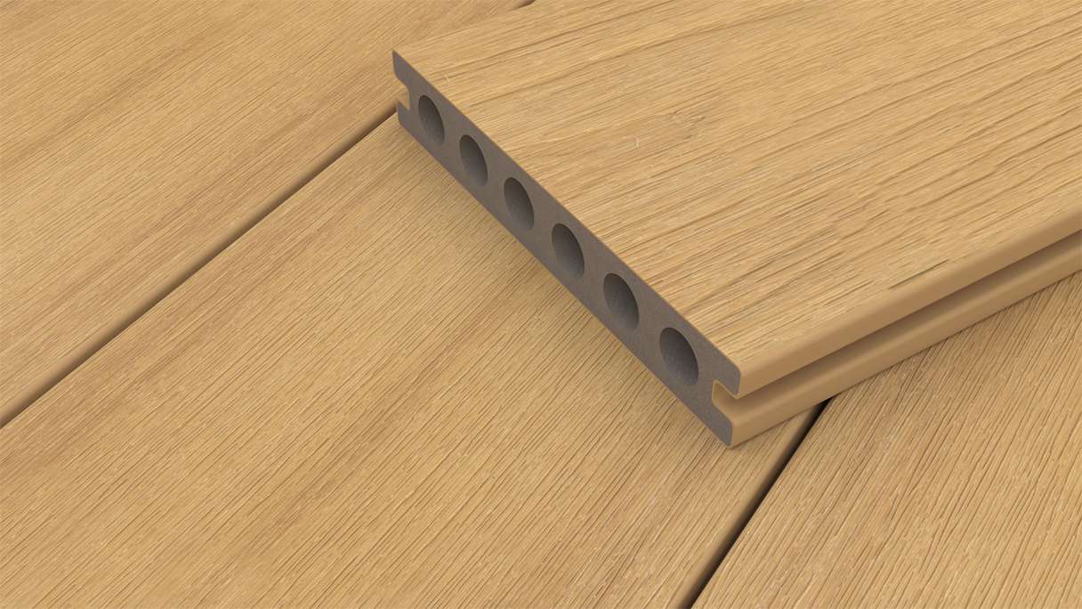 planeo WOODLine Nature - 3m WPC CoEx ummantelte Terrassendiele Verbundprofil leicht - Sand strukturiert/glatt gebürstet