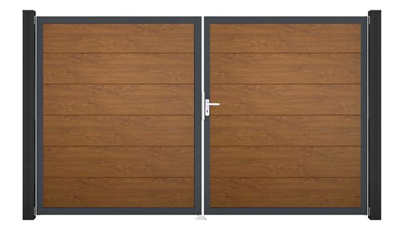 planeo Gardence Simply - PVC-Tor 2-flügelig Golden Oak mit Alurahmen 