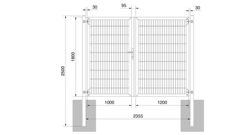 planeo Universaltor schwer 2-flg. Asymetrisch Feuerverzinkt H 1800 x B 2200 inkl. Torpfosten