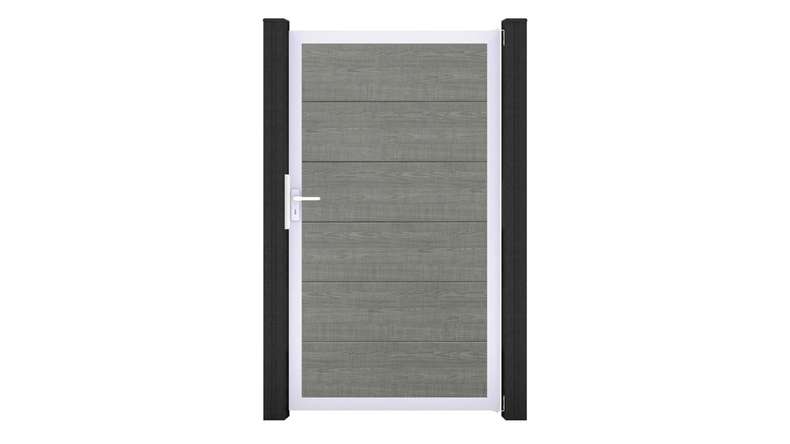 planeo Gardence Simply - PVC-Universaltor Grey Ash Cut mit Alu-Rahmen in Silber | EV1 100 x 180 cm