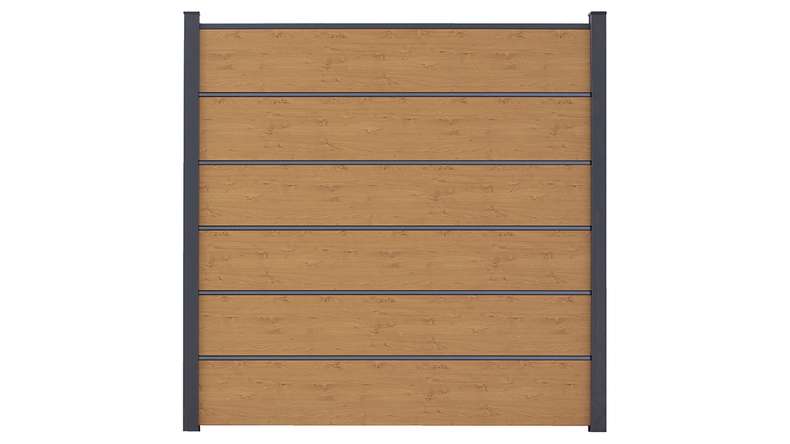 planeo Gardence Simply Premium - PVC-Steckzaun Asteiche Natur mit Lisenen in Anthrazit 180 x 180 cm