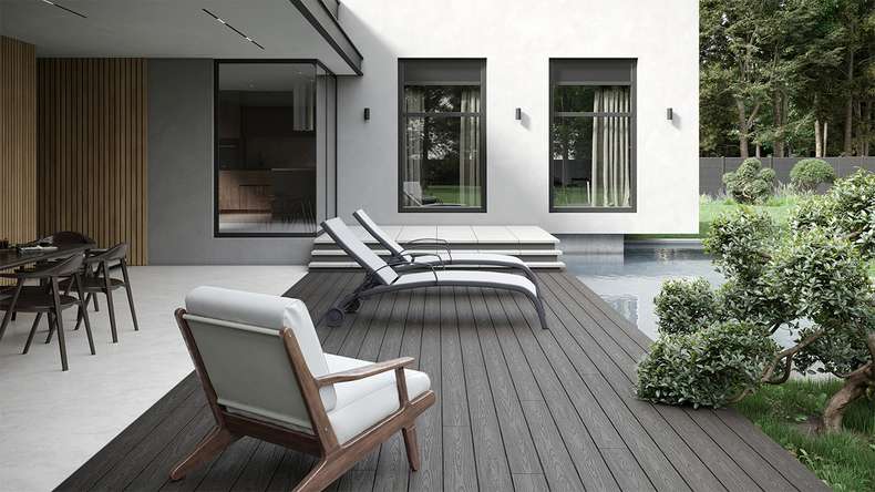 planeo CoEXWood WPC-Terrasse Komplett-Set Massivdiele 3m (23.81m²) - Anthrazitgrau/Graubraun strukturiert