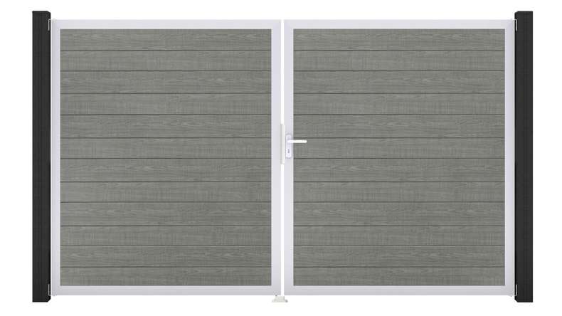 planeo Gardence Simply Small - PVC-Tor 2-flügelig Grey Ash Cut mit Alurahmen 300 x 180 cm