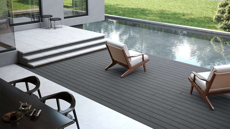 planeo CoEXWood WPC Terrassendiele Massiv ummantelt - Anthrazitgrau/Graubraun 4.2m strukturiert