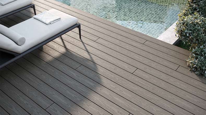 planeo CoEXWood WPC-Terrasse Komplett-Set Massivdiele 3m (23.81m²) - Anthrazitgrau/Graubraun strukturiert