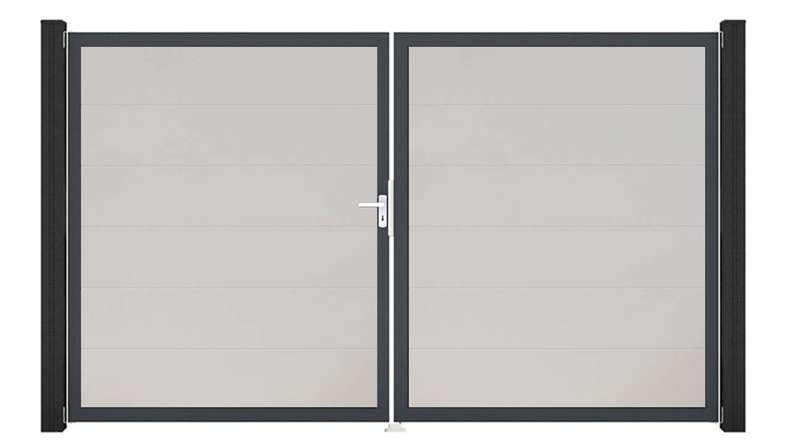 planeo Gardence Simply - PVC-Tor - DIN Links 2-flügelig Weiß mit Anthrazit-Alurahmen