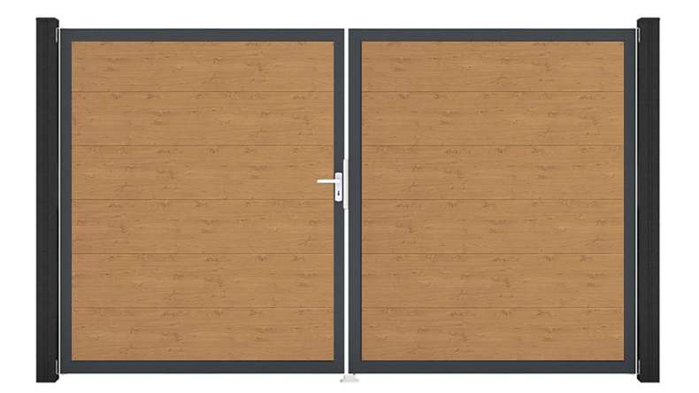 planeo Gardence Simply - PVC-Tor 2-flügelig Asteiche Natur mit Alurahmen