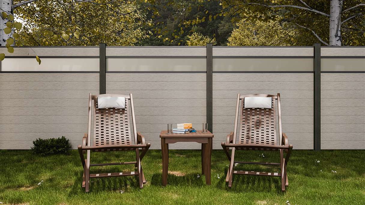 planeo Gardence Strong - BPC-Steckzaun Glas Satiniert Bi-Color Sand 180 x 180 cm