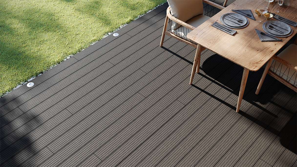 planeo LightWood WPC-Terrasse Komplett-Set Hohlkammerdiele 3.6m (29.16m²) - Dunkelgrau gerillt/genutet