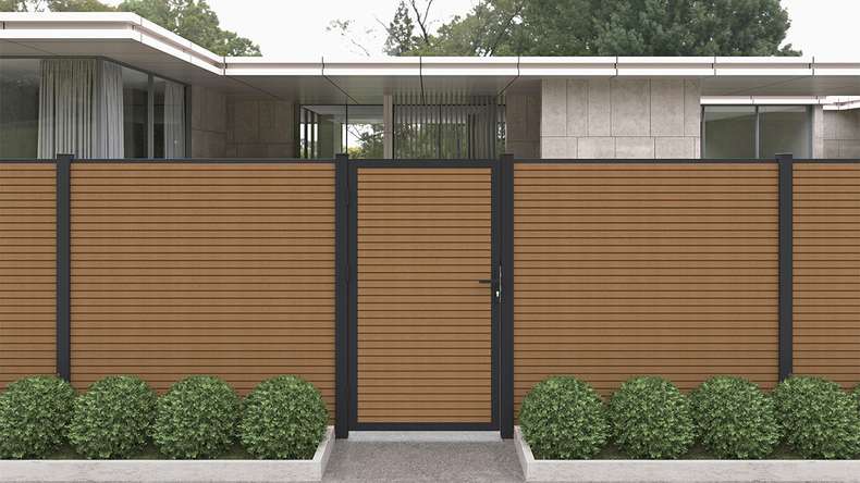 planeo LINEA - WPC CoEx Rhombus Universaltor Burma Teak mit Anthrazit Alurahmen 100 x 180 cm