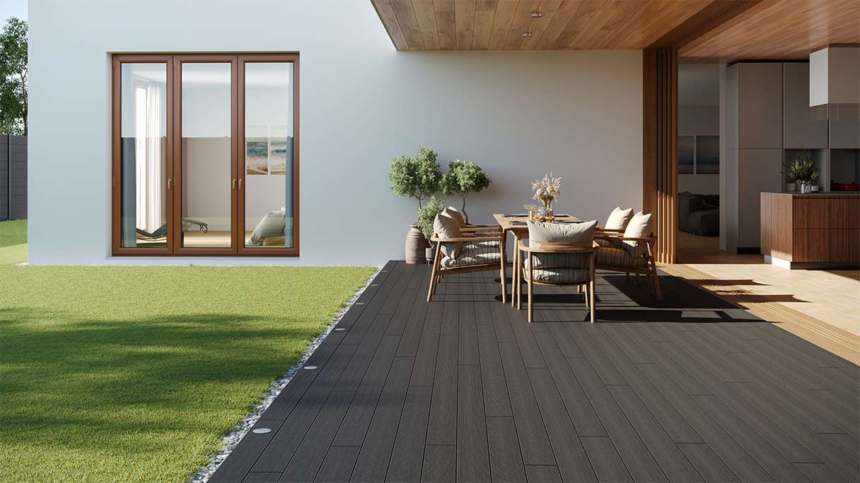 planeo LightWood WPC Terrassendiele Hohlkammer - Dunkelgrau 3.6m gerillt/genutet
