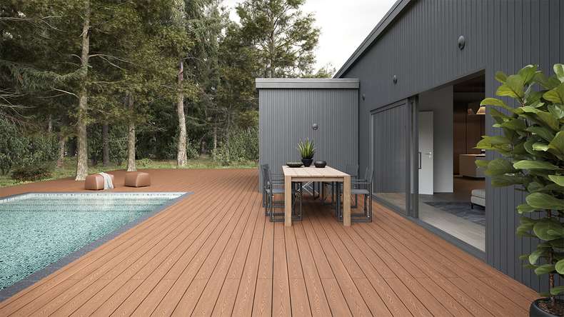 planeo SolidWood WPC-Terrasse Komplett-Set Massivdiele - Hellbraun französisch/strukturiert