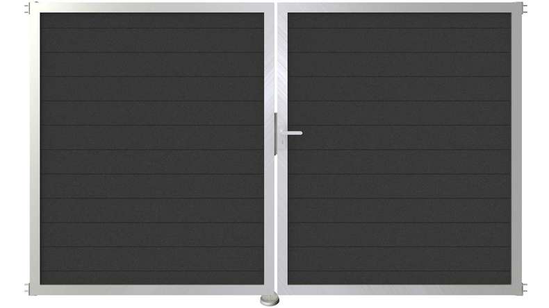 planeo Gardence Metallic - Alu-Tor DIN Rechts 2-flügelig Anthrazit mit Silber-Alurahmen