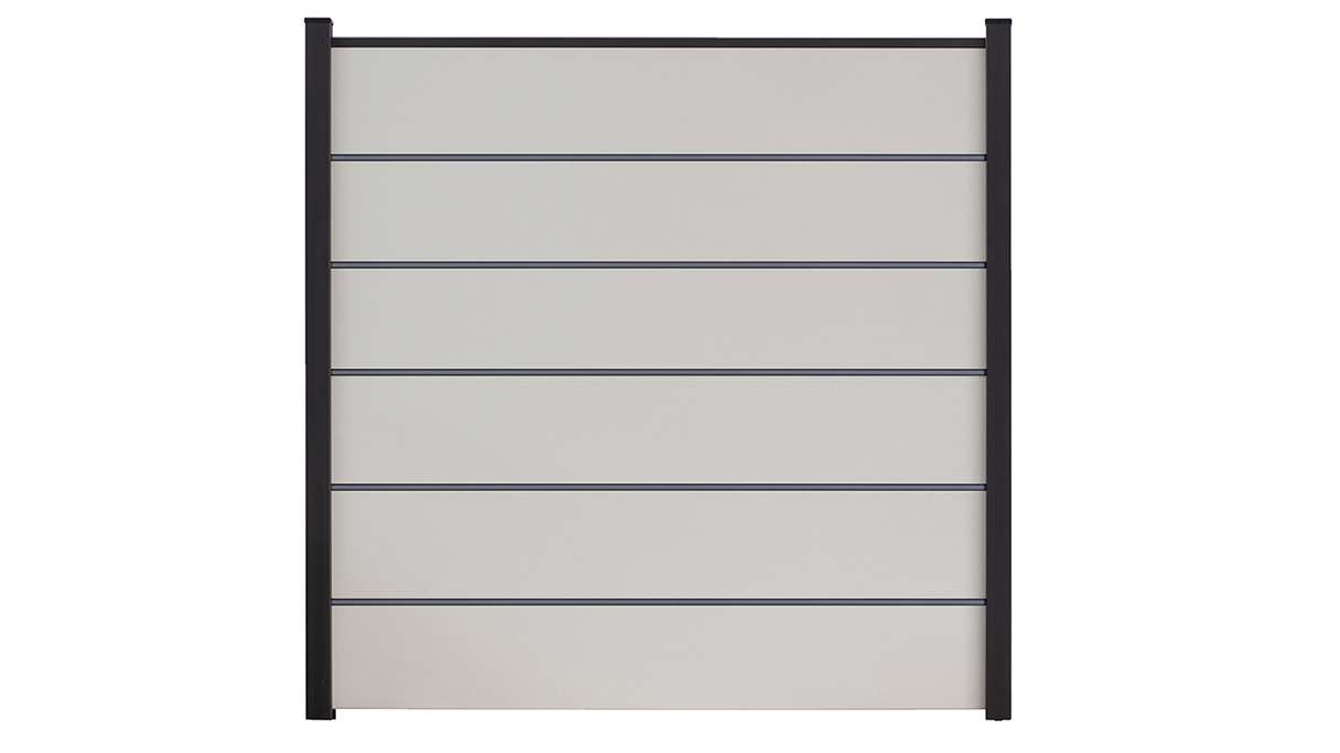 planeo Gardence Simply Premium - PVC-Steckzaun Weiss mit Lisenen in Anthrazit 180 x 180 cm