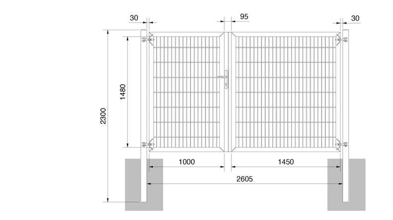 planeo Universaltor schwer 2-flg. Asymetrisch Feuerverzinkt H 1600 x B 2450 inkl. Torpfosten