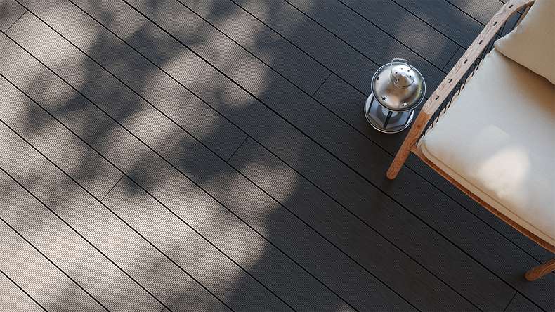 planeo LightWood WPC-Terrasse Komplett-Set Hohlkammerdiele 3.6m (19.44m²) - Dunkelgrau gerillt/genutet