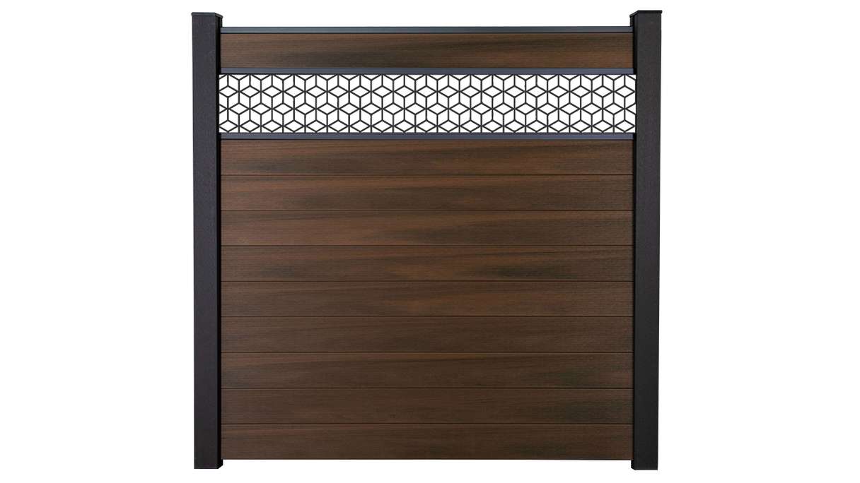 planeo Gardence Strong - BPC-Steckzaun Cube Walnuss co-ex 180 x 180 cm