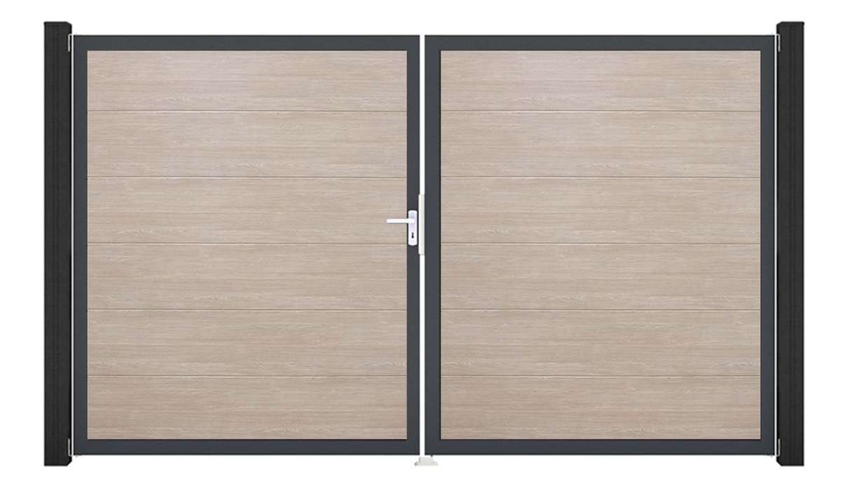 planeo Gardence Simply - PVC-Tor 2-flügelig Sheffield Oak mit Alurahmen 