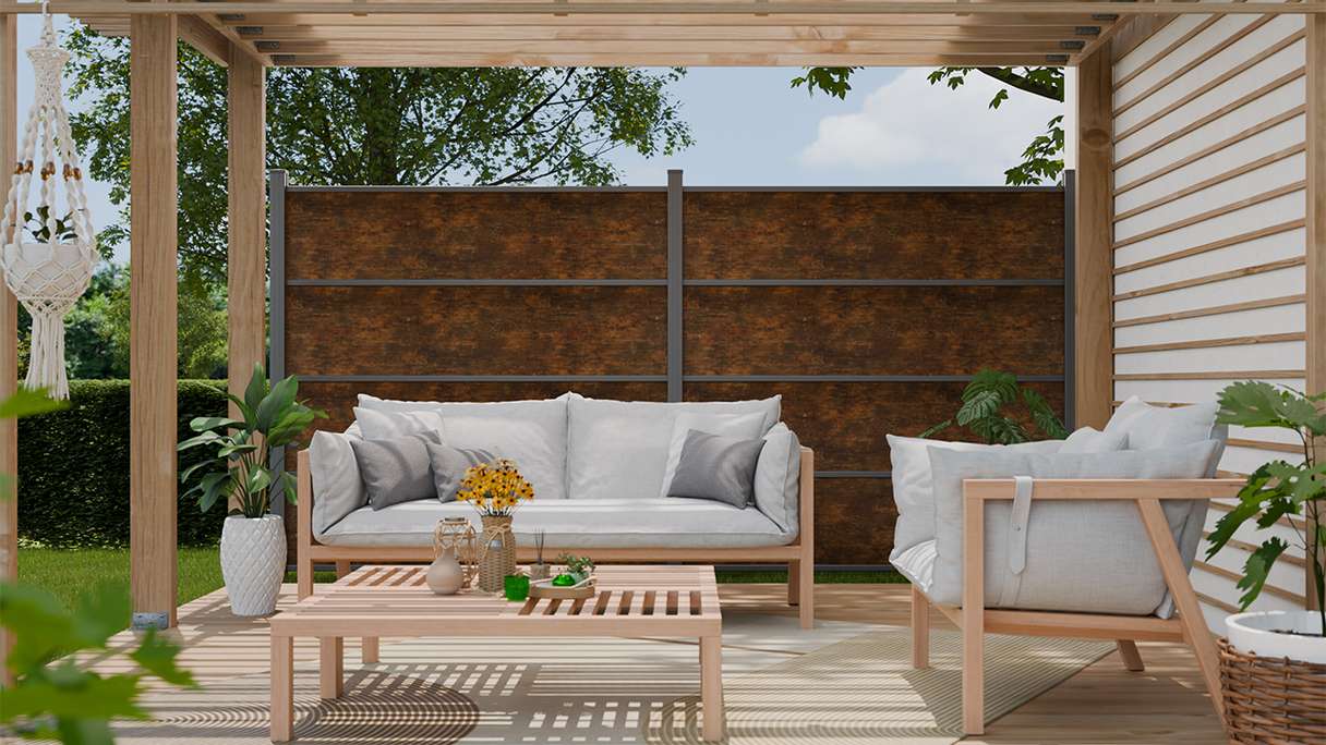 planeo Gardence Resistant - HPL-Steckzaun Rostoptik 180 x 183 cm