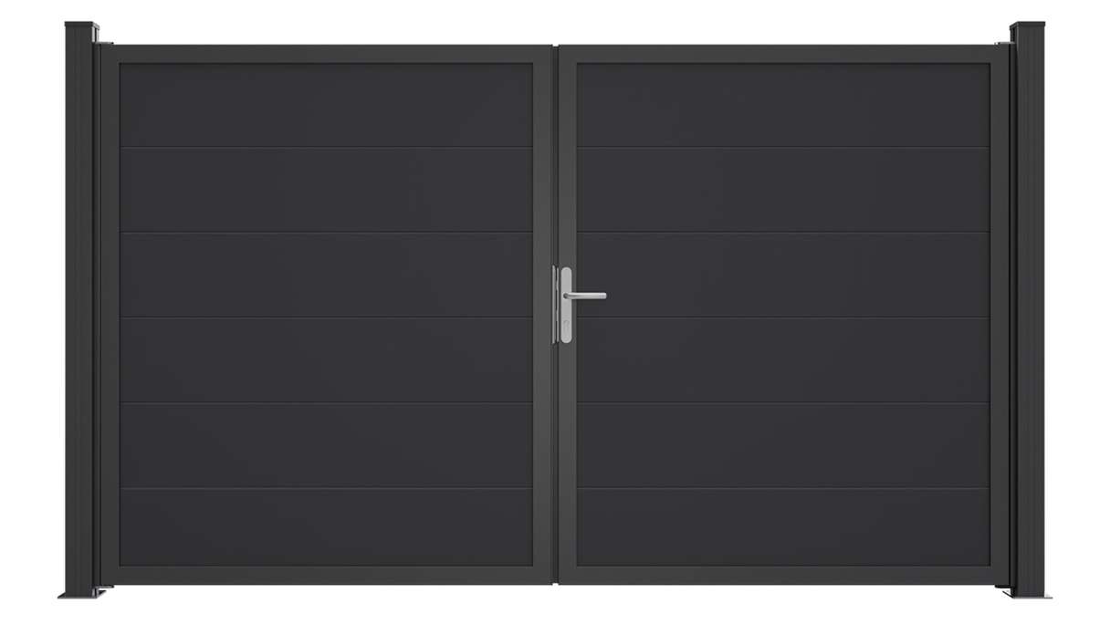 planeo Gardence Simply Guard - PVC-Tor - 2-flügelig Anthrazitgrau mit Alurahmen 300 x 180 cm