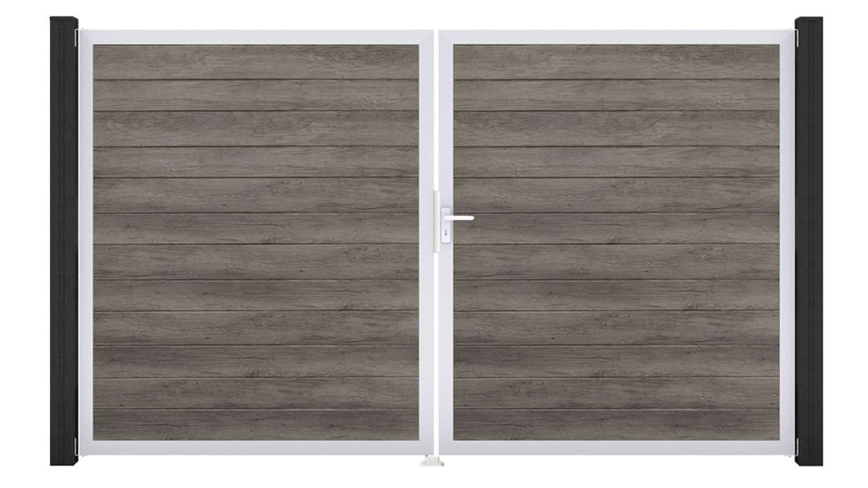 planeo Gardence Simply Small - PVC-Tor 2-flügelig Monument Oak mit Alurahmen 300 x 180 cm