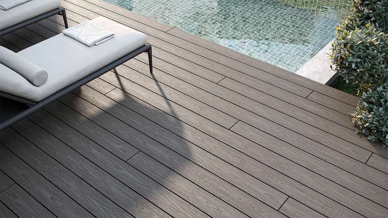 planeo CoEXWood WPC-Terrasse Komplett-Set Massivdiele 4.8m (36.69m²) - Grau/Zement strukturiert