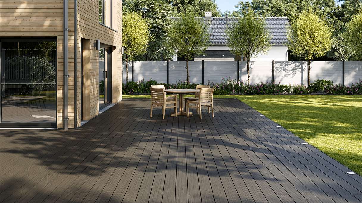 planeo AntikWood WPC-Terrasse Komplett-Set Massivdiele 4.2m (37.04m²) - Anthrazitgrau antik gealtert