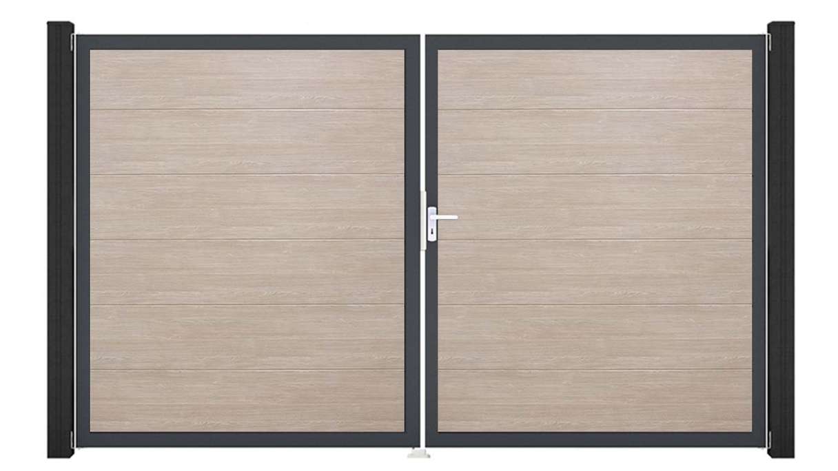 planeo Gardence Simply - PVC-Tor 2-flügelig Sheffield Oak mit Alurahmen 
