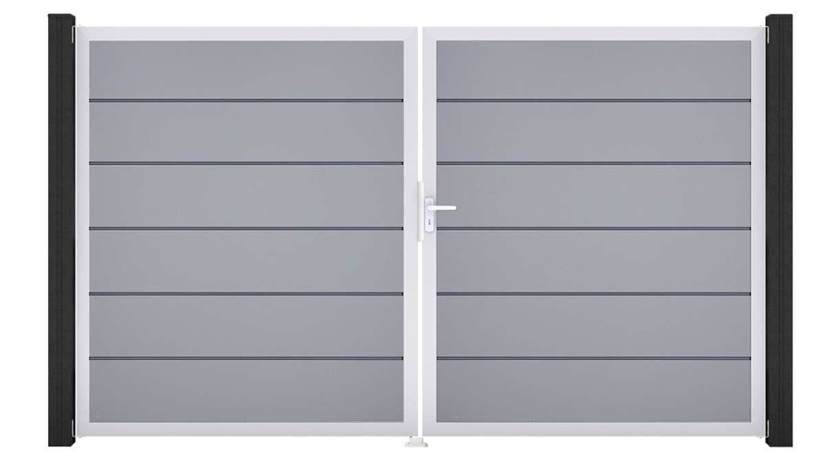 planeo Gardence Simply Premium - PVC-Tor 2-flügelig Silbergrau mit Alurahmen 300 x 180 cm