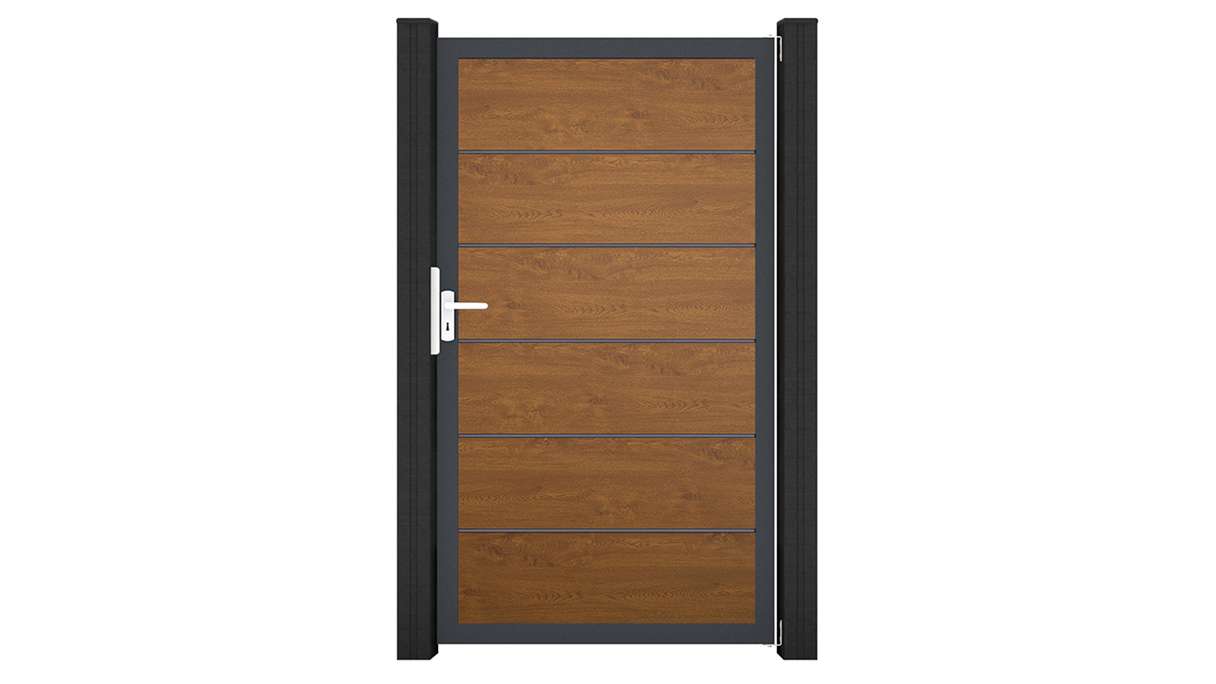 planeo Gardence Simply Premium - PVC-Universaltor Golden Oak mit Alu-Rahmen 100 x 180 cm