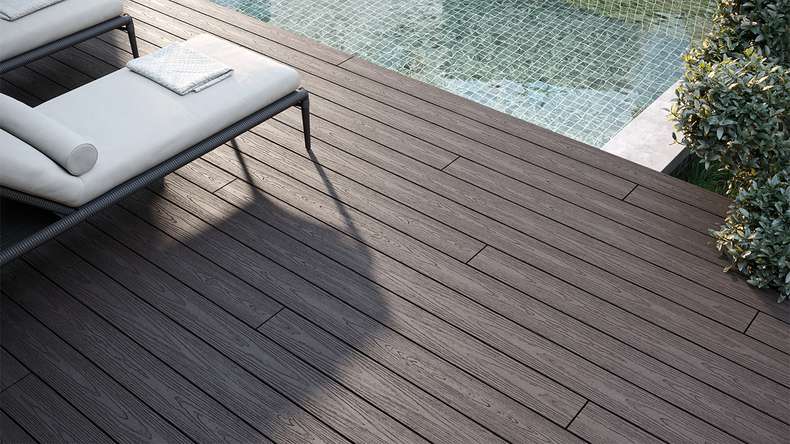 planeo CoEXWood WPC-Terrasse Komplett-Set Massivdiele - Hellbraun/Dunkelbraun strukturiert