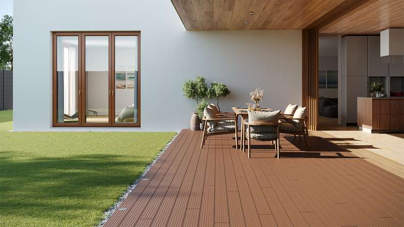 planeo LightWood WPC Terrassendiele Hohlkammer - Hellbraun 3.6m gerillt/genutet