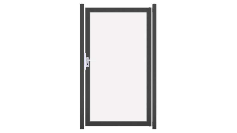 planeo Gardence Flair - Glas-Sichtschutz Tor Universal-DIN Klarglas mit Anthrazit-Alurahmen 100 x 180 cm