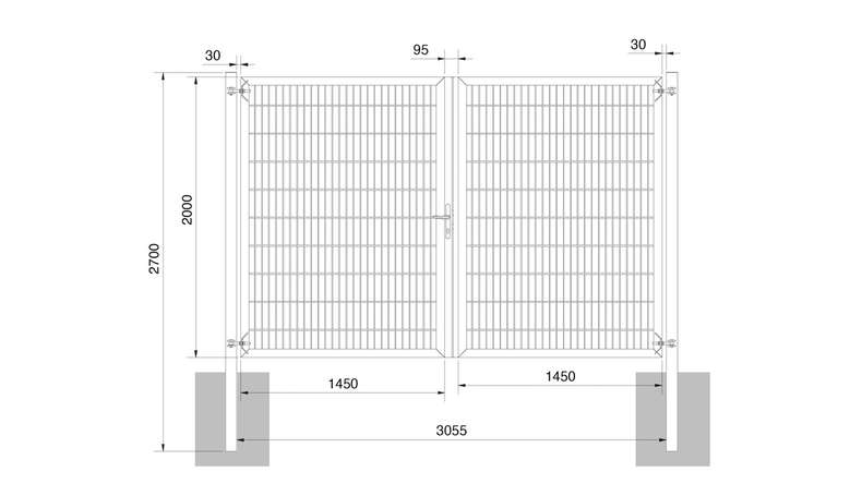 planeo Universaltor schwer 2-flg. Symetrisch Anthrazit H 2000 x B 2900 inkl. Torpfosten
