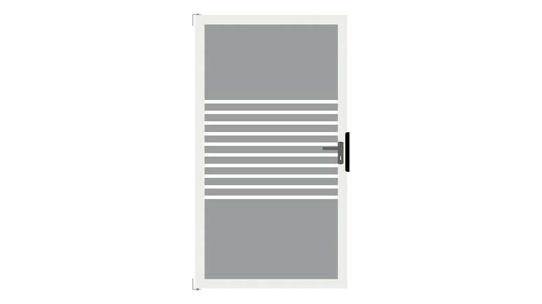 planeo Gardence Flair - Glas-Sichtschutz Tor DIN rechts Streifen mit Anthrazit-Alurahmen 100 x 180 cm