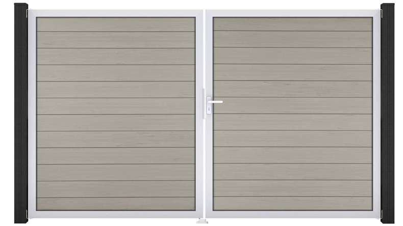 planeo Gardence Strong - BPC-Tor - DIN Rechts 2-flügelig Bi-Color Sand mit Silber-Alurahmen 