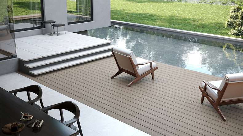 planeo CoEXWood WPC-Terrasse Komplett-Set Massivdiele 3m (23.81m²) - Anthrazitgrau/Graubraun strukturiert